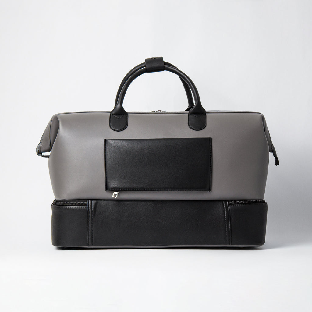 Ashen vegan leather duffel bag – back view