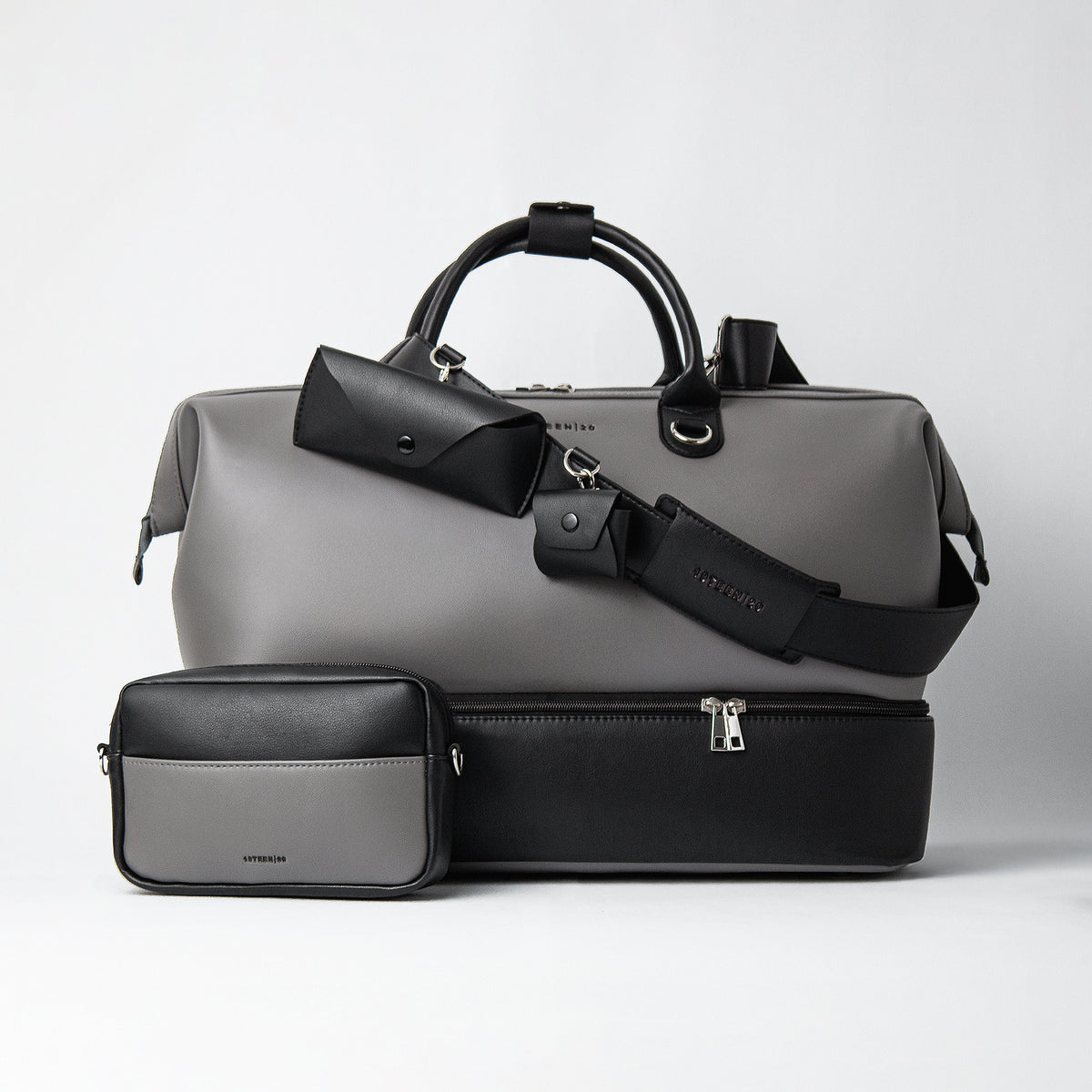 Ashen vegan leather duffle bag – shoulder strap detail