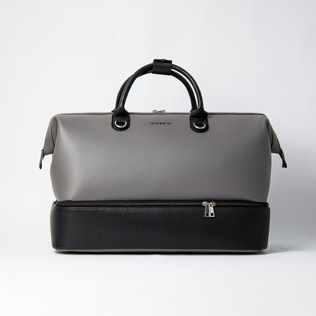 Ashen vegan leather duffel bag – front view