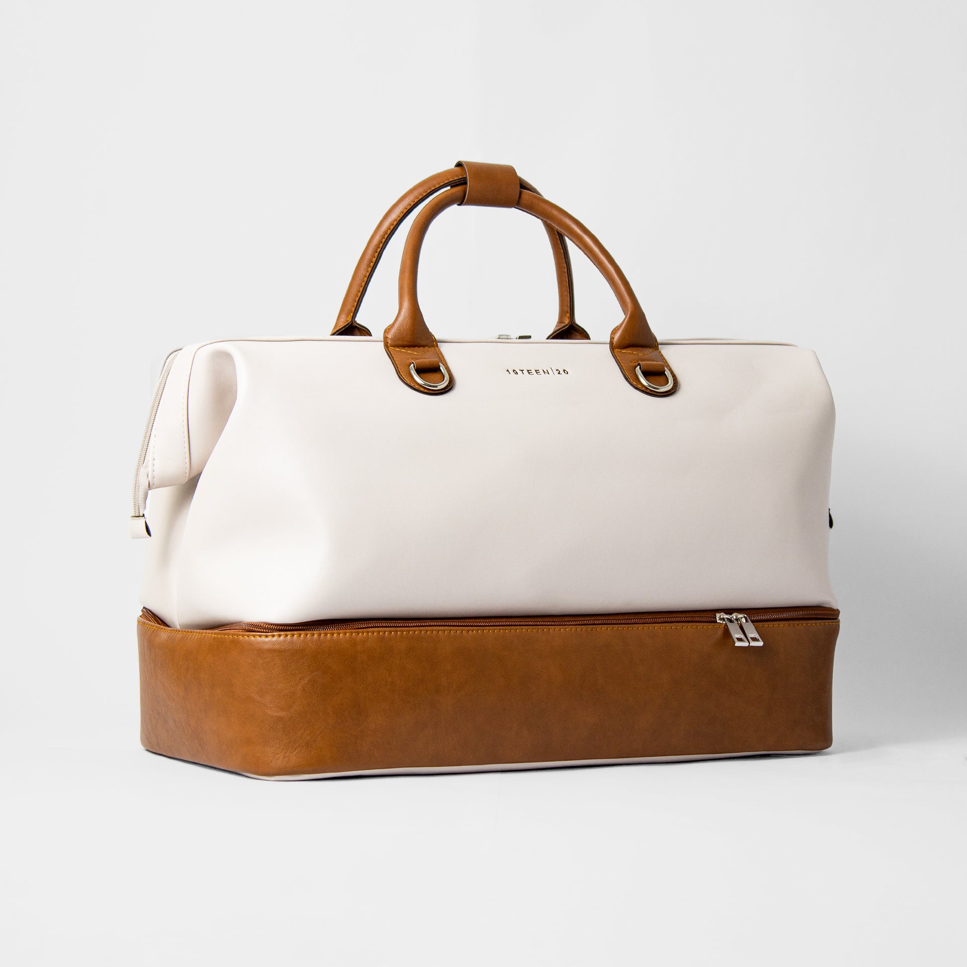 Meringue vegan leather duffel bag – angled view